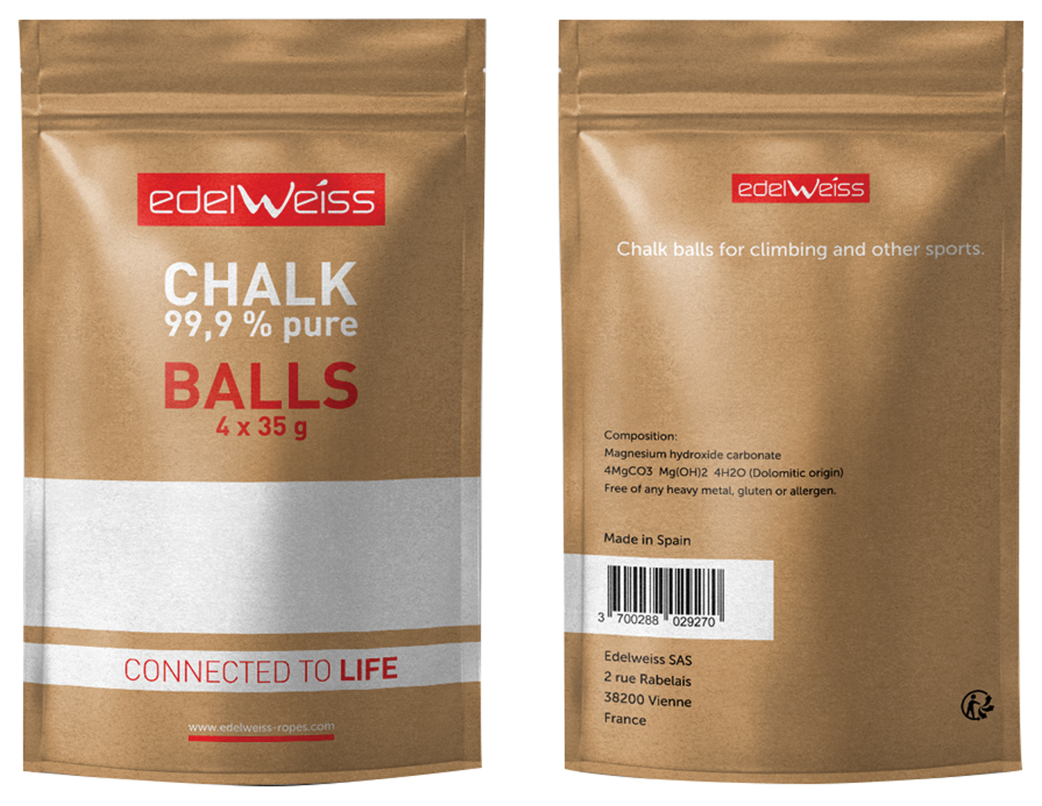 Edelweiss Chalk Ball 4 упаковки Высококачественный магниевый мелок для скалолазания для лучшего сцепления 4390₽